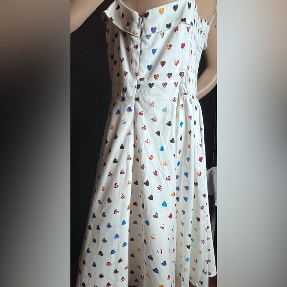 A Line style white dress with multi colored hearts - Picture 4 of 4